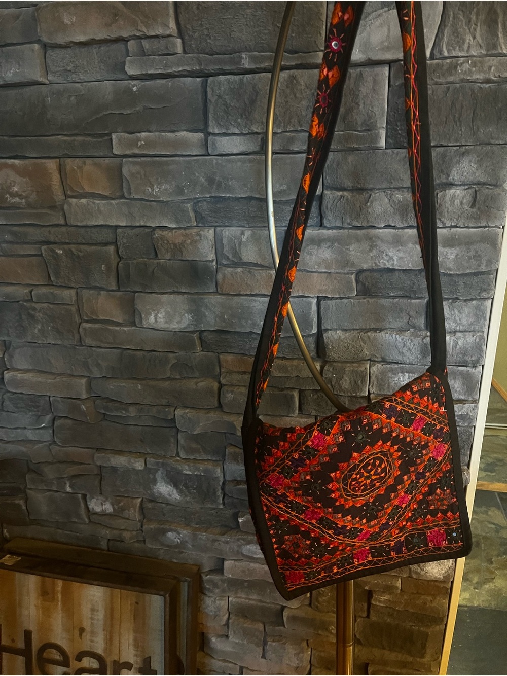 Handcrafted Embroidered Crossbody Bag in Black & Red